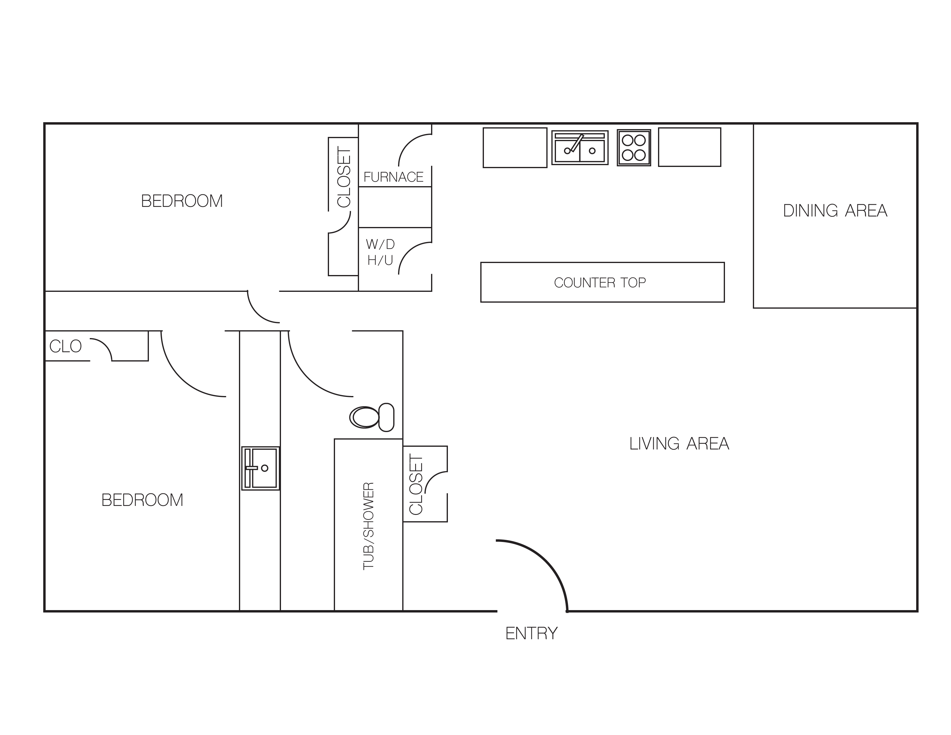 Floor plan for 2 beds, 1 bath, 825 sqft